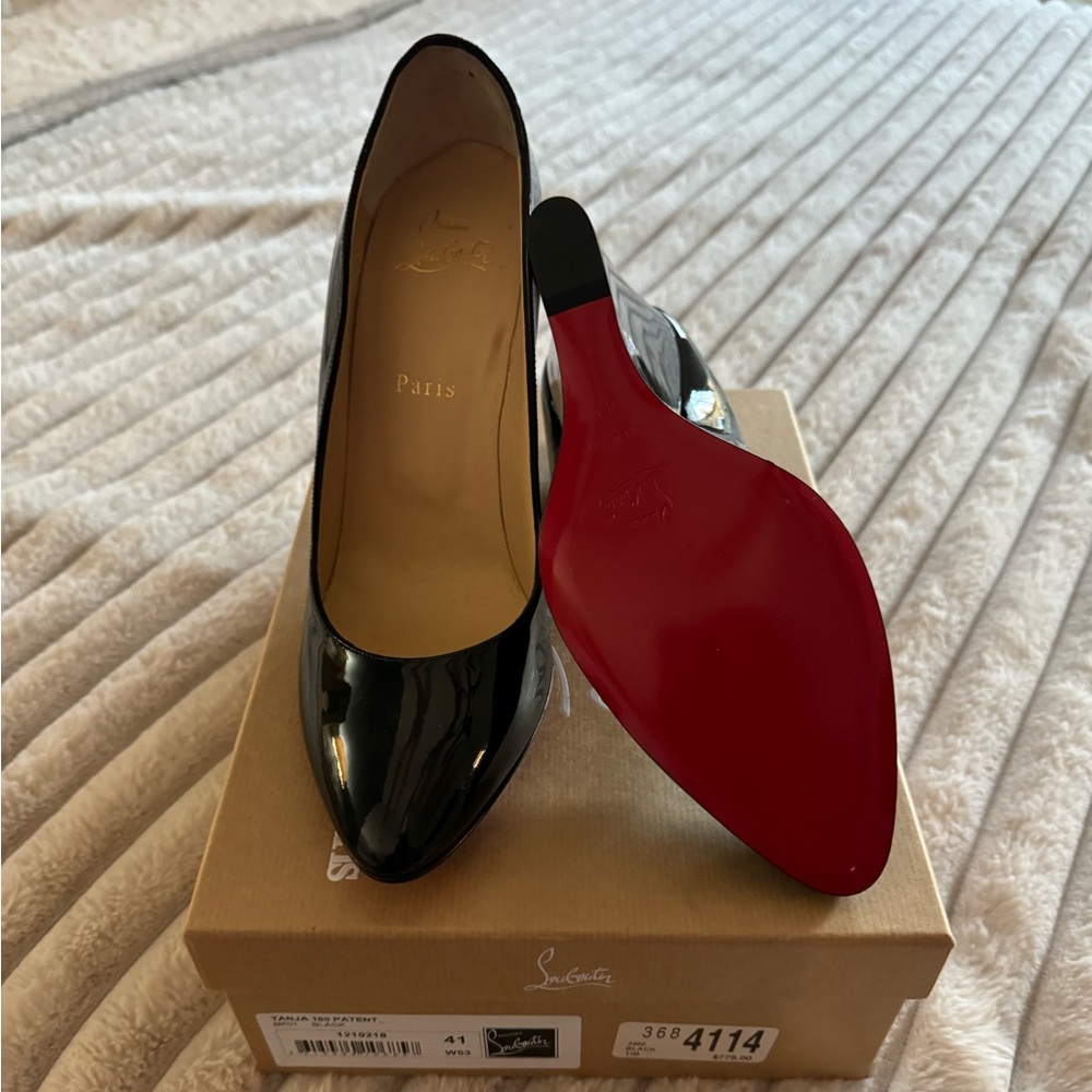 Christian Louboutin Tanja 100 Patent Red Sole Wedge Pumps Nude Eur 41 / US 11